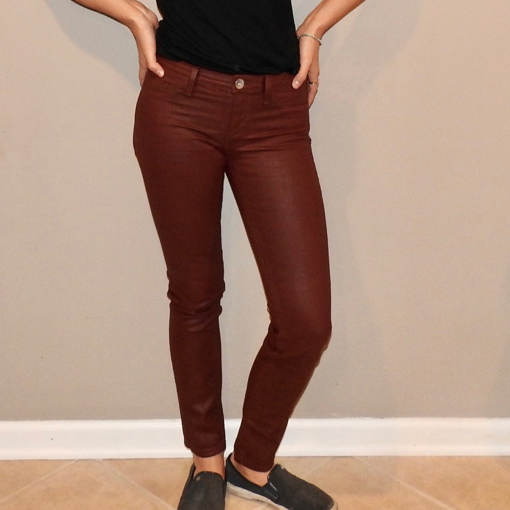 Leather coated wine skinny jean